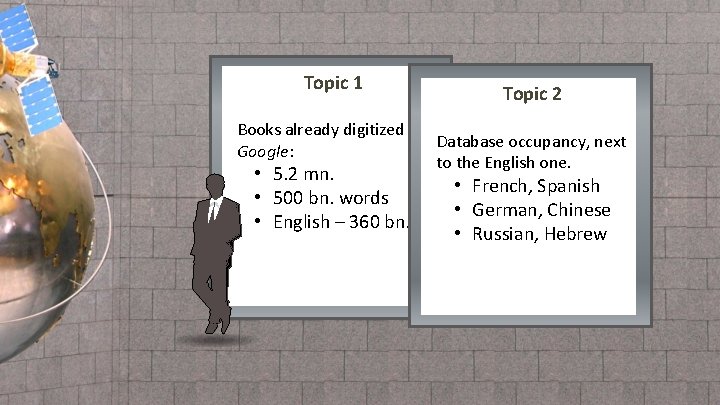 Topic 1 Topic 2 Books already digitized by Database occupancy, next Google: to the