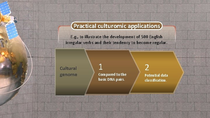 Practical culturomic applications E. g. , to illustrate the development of 500 English irregular