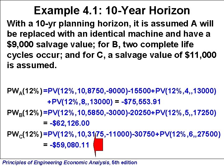 Example 4. 1: 10 -Year Horizon With a 10 -yr planning horizon, it is