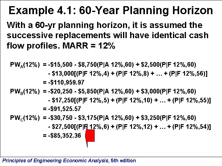 Example 4. 1: 60 -Year Planning Horizon With a 60 -yr planning horizon, it