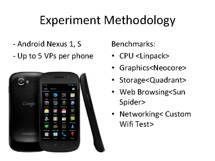 Experiment Methodology - Android Nexus 1, S - Up to 5 VPs per phone