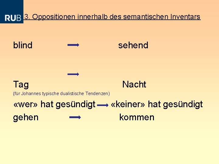  3. Oppositionen innerhalb des semantischen Inventars blind sehend Tag Nacht (für Johannes typische