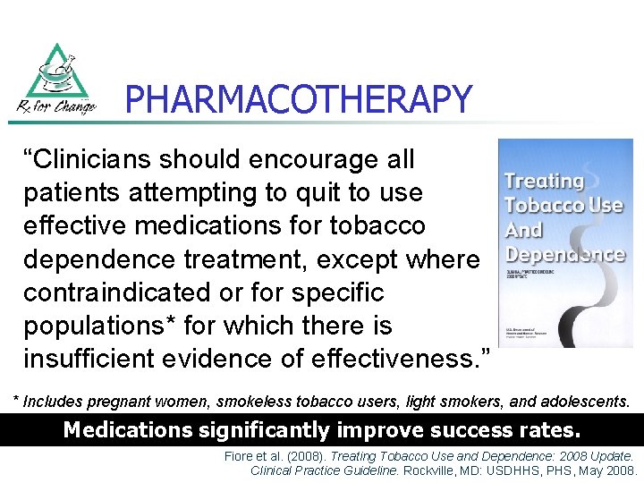 PHARMACOTHERAPY “Clinicians should encourage all patients attempting to quit to use effective medications for