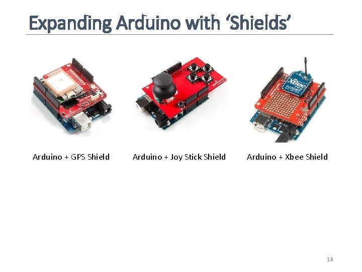 Expanding Arduino with ‘Shields’ Arduino + GPS Shield Arduino + Joy Stick Shield Arduino Expanding Arduino with ‘Shields’ Arduino + GPS Shield Arduino + Joy Stick Shield Arduino