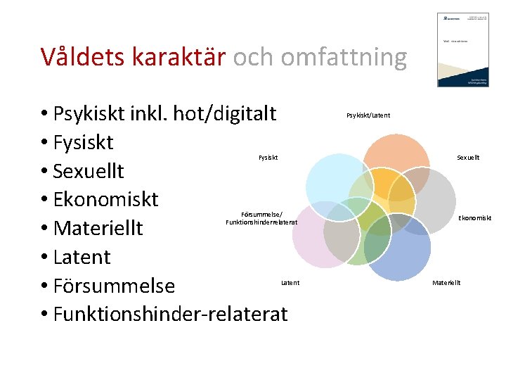 Våldets karaktär och omfattning • Psykiskt inkl. hot/digitalt • Fysiskt • Sexuellt • Ekonomiskt