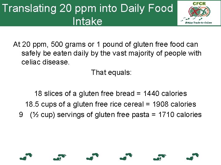 Translating 20 ppm into Daily Food Intake At 20 ppm, 500 grams or 1