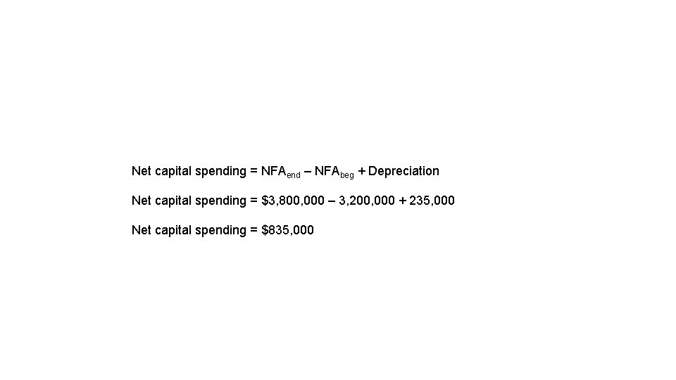 Net capital spending = NFAend – NFAbeg + Depreciation Net capital spending = $3,