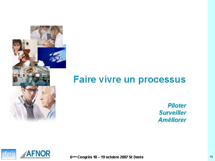 Faire vivre un processus Piloter Surveiller Améliorer 6ème Congrès 18 – 19 octobre 2007