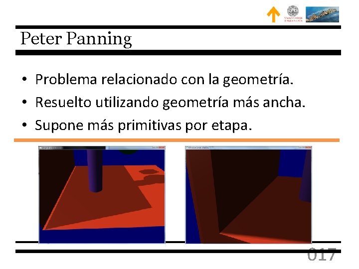 Peter Panning • Problema relacionado con la geometría. • Resuelto utilizando geometría más ancha.