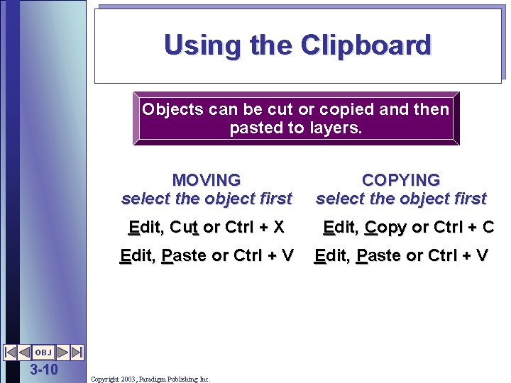 Using the Clipboard Objects can be cut or copied and then pasted to layers.