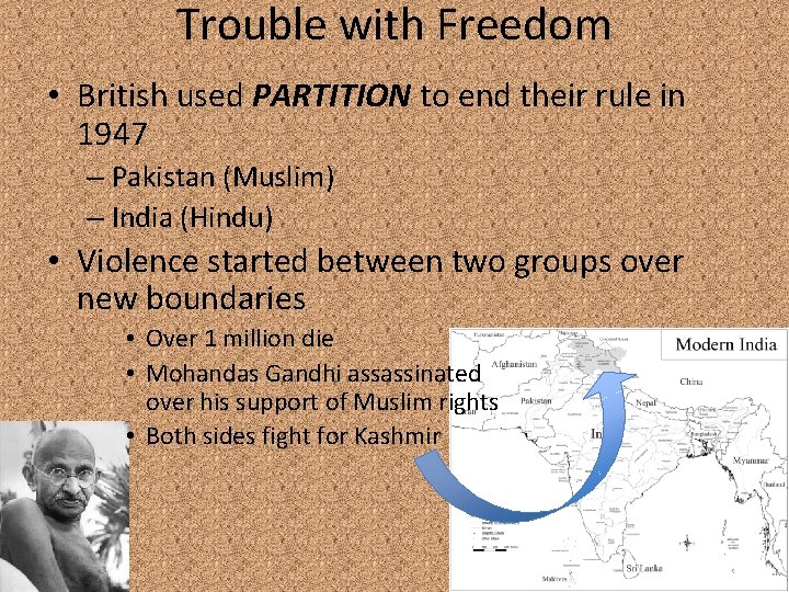 Trouble with Freedom • British used PARTITION to end their rule in 1947 –