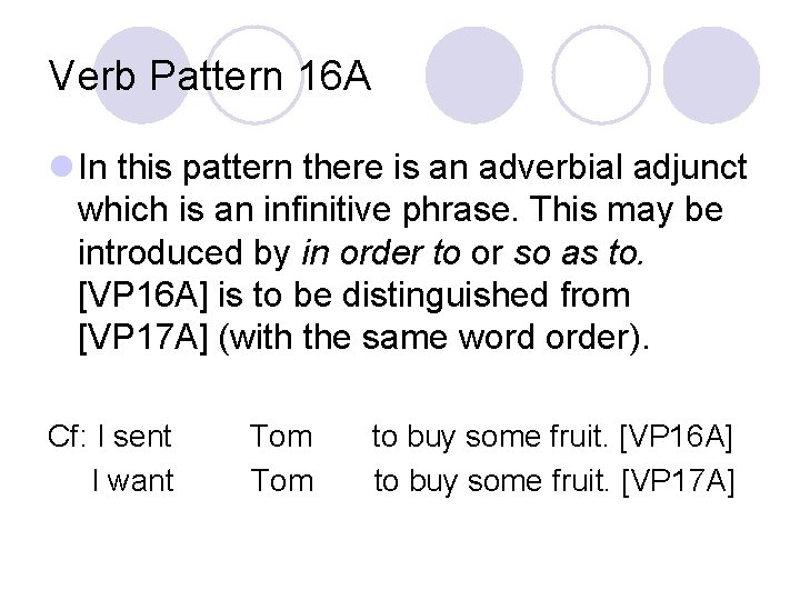 Verb Pattern 16 A l In this pattern there is an adverbial adjunct which