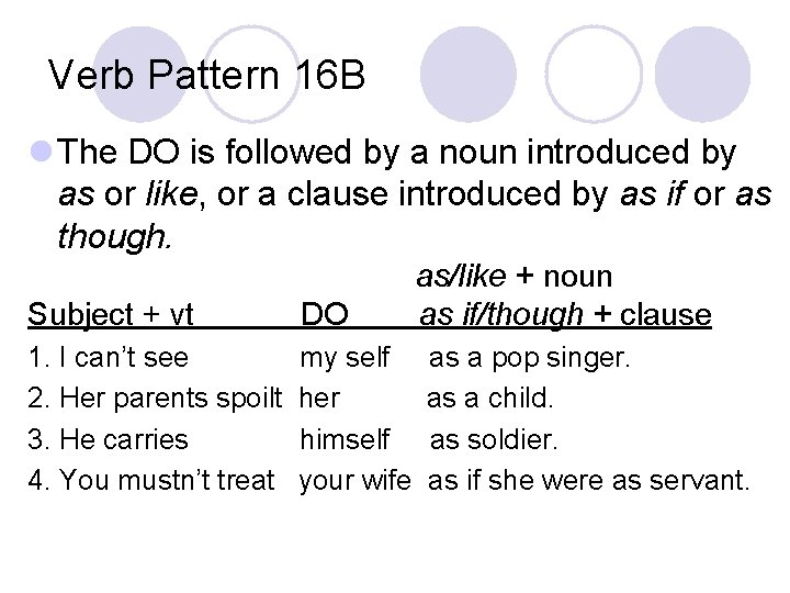 Verb Pattern 16 B l The DO is followed by a noun introduced by