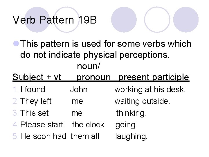 Verb Pattern 19 B l This pattern is used for some verbs which do