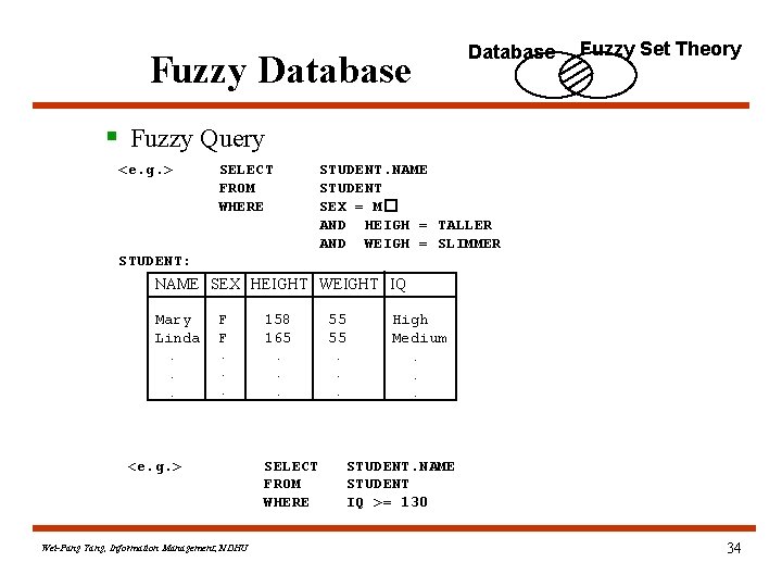 Fuzzy Database Fuzzy Set Theory § Fuzzy Query <e. g. > SELECT FROM WHERE