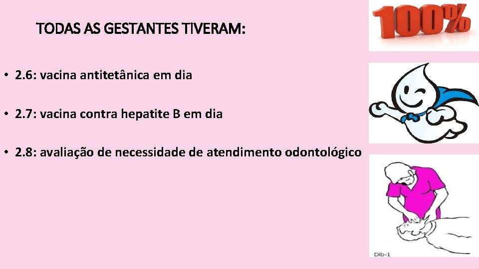 TODAS AS GESTANTES TIVERAM: • 2. 6: vacina antitetânica em dia • 2. 7: