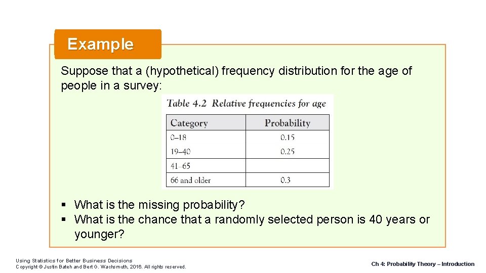 Example Suppose that a (hypothetical) frequency distribution for the age of people in a