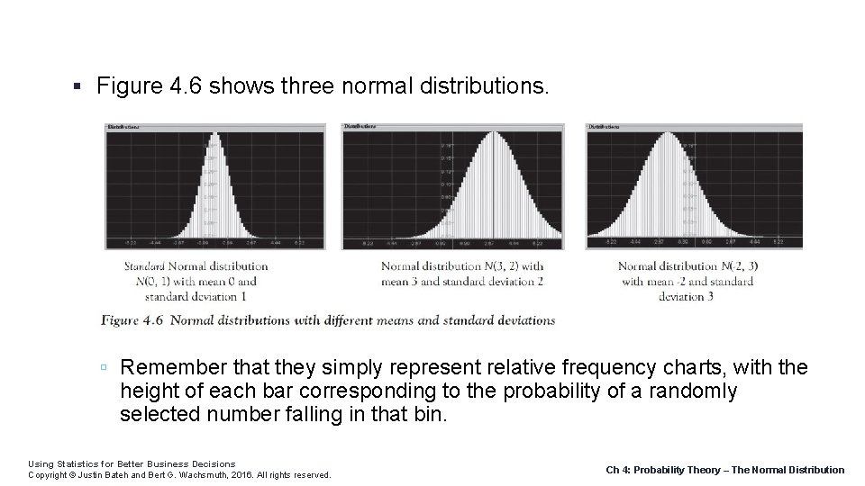  Figure 4. 6 shows three normal distributions. Remember that they simply represent relative