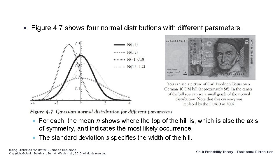  Figure 4. 7 shows four normal distributions with different parameters. For each, the