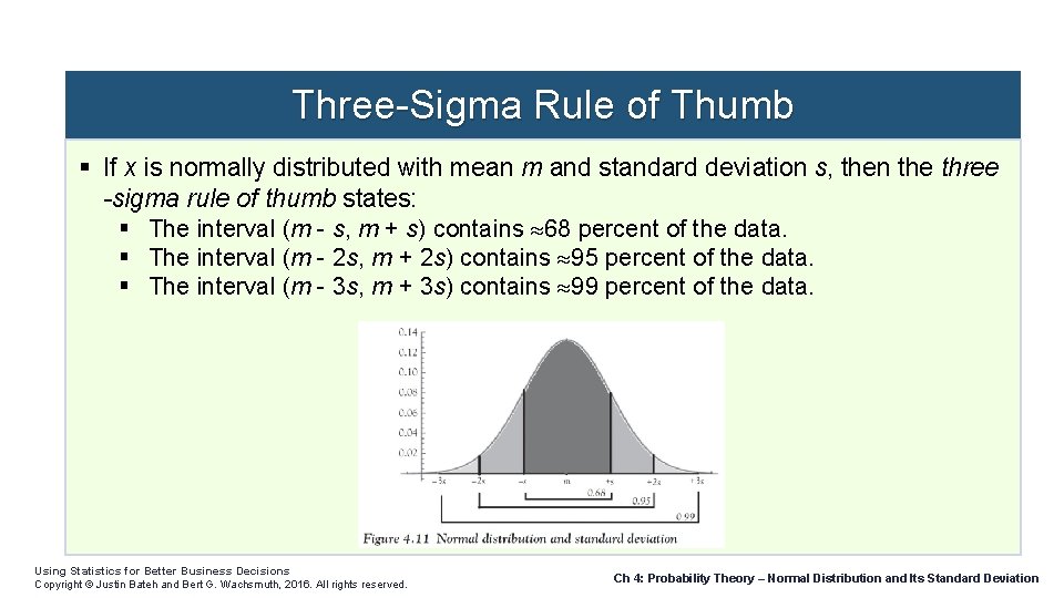 Three-Sigma Rule of Thumb If x is normally distributed with mean m and standard