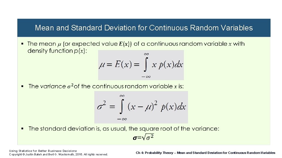 Mean and Standard Deviation for Continuous Random Variables Using Statistics for Better Business Decisions