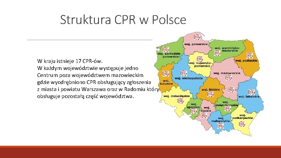 Struktura CPR w Polsce W kraju istnieje 17 CPR-ów. W każdym województwie występuje jedno