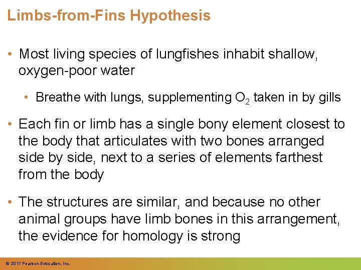 Limbs-from-Fins Hypothesis • Most living species of lungfishes inhabit shallow, oxygen-poor water • Breathe Limbs-from-Fins Hypothesis • Most living species of lungfishes inhabit shallow, oxygen-poor water • Breathe
