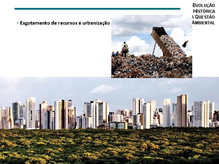  • Esgotamento de recursos e urbanização EVOLUÇÃO HISTÓRICA DA QUESTÃO AMBIENTAL 