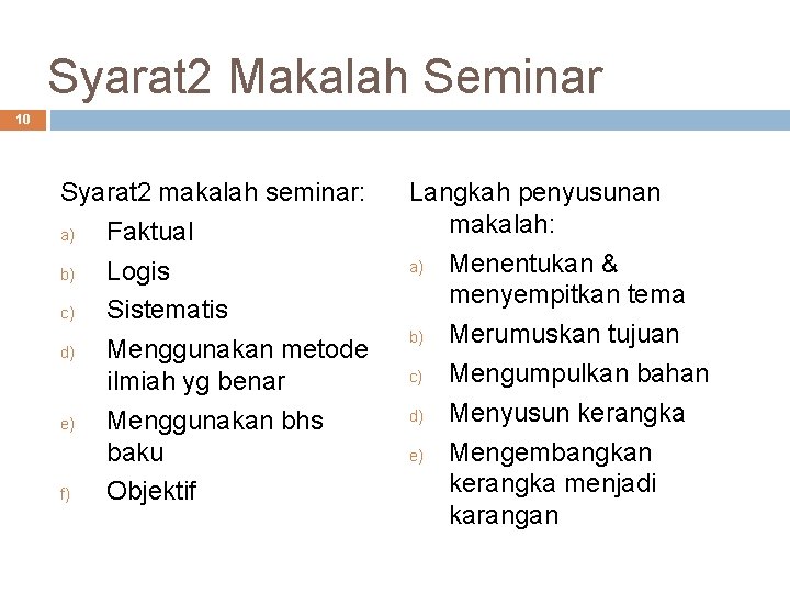 Syarat 2 Makalah Seminar 10 Syarat 2 makalah seminar: a) Faktual b) Logis c)