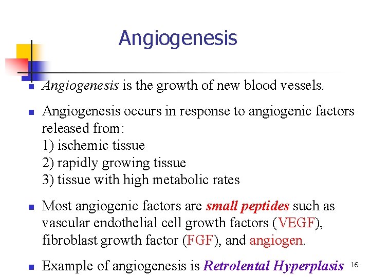 Angiogenesis n n Angiogenesis is the growth of new blood vessels. Angiogenesis occurs in