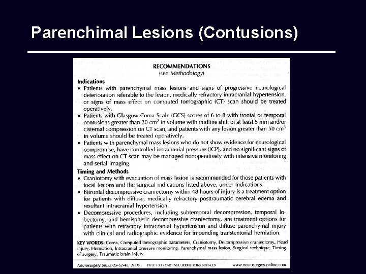 Parenchimal Lesions (Contusions) 