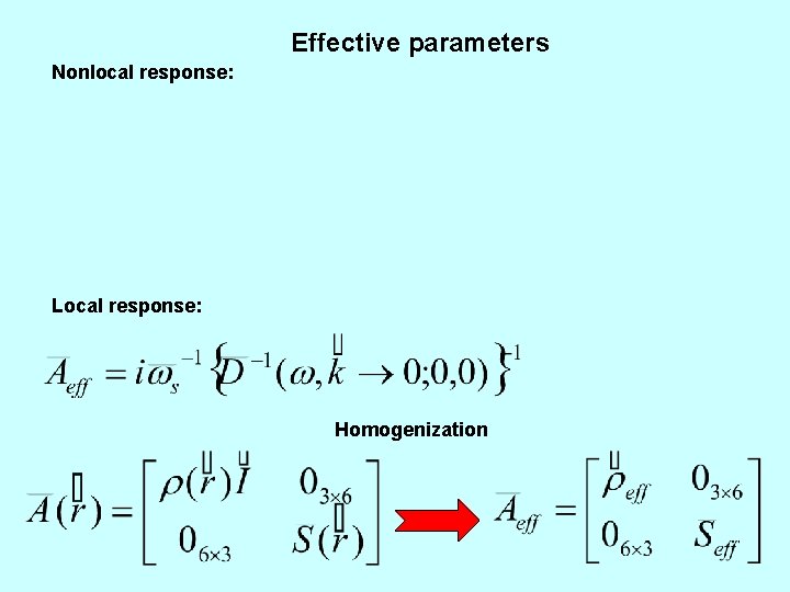 Effective parameters Nonlocal response: Local response: Homogenization 