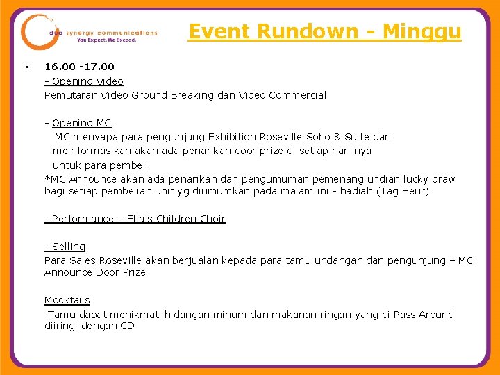 Event Rundown - Minggu • 16. 00 -17. 00 - Opening Video Pemutaran Video