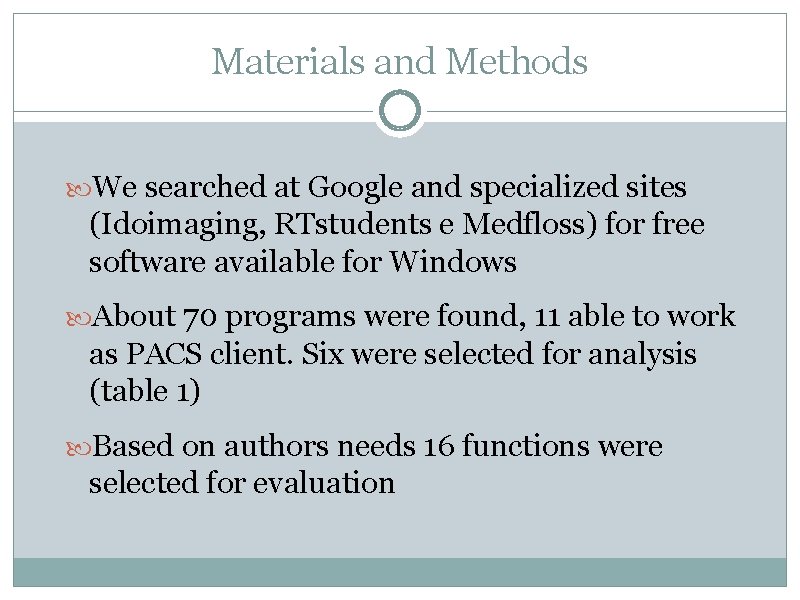 Materials and Methods We searched at Google and specialized sites (Idoimaging, RTstudents e Medfloss)