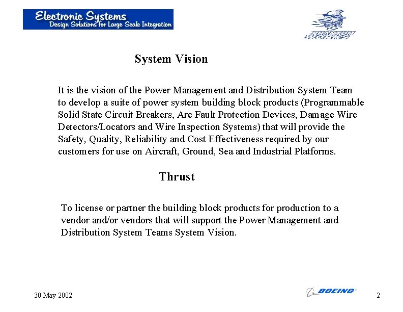System Vision It is the vision of the Power Management and Distribution System Team