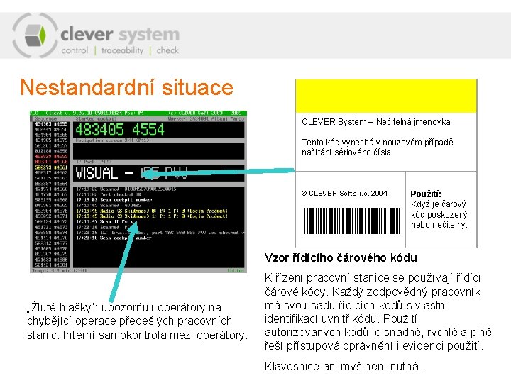 Nestandardní situace CLEVER System – Nečitelná jmenovka Tento kód vynechá v nouzovém případě načítání