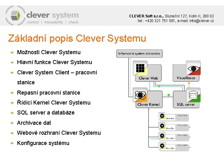 CLEVER Soft s. r. o. , Sluneční 127, Kolín II, 280 02 tel. :