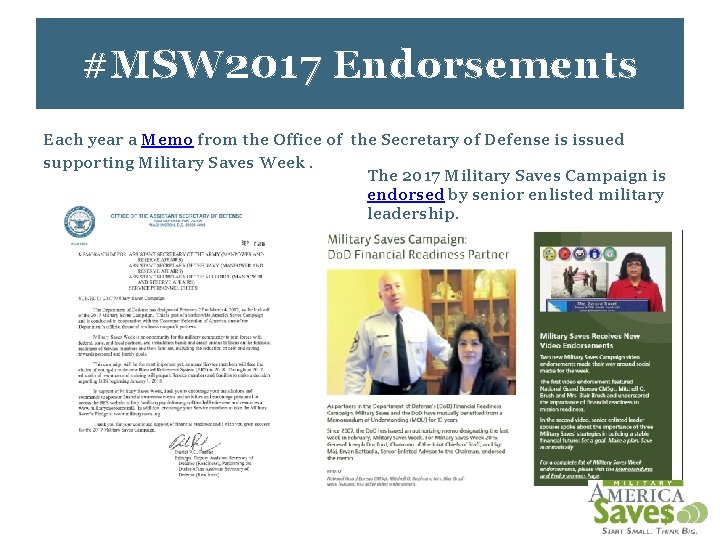 #MSW 2017 Endorsements Each year a Memo from the Office of the Secretary of