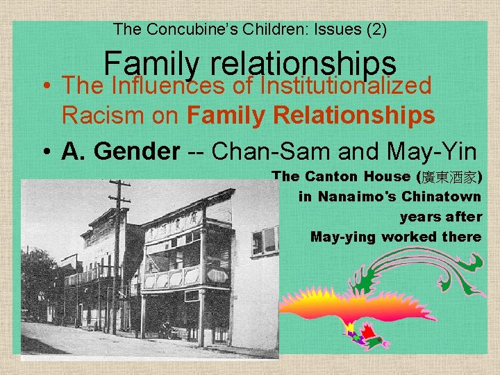 The Concubine’s Children: Issues (2) Family relationships • The Influences of Institutionalized Racism on
