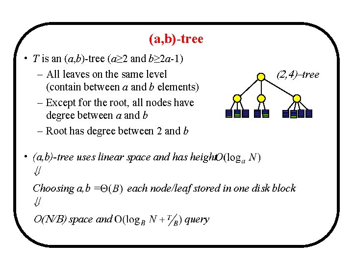 (a, b)-tree • T is an (a, b)-tree (a≥ 2 and b≥ 2 a-1)