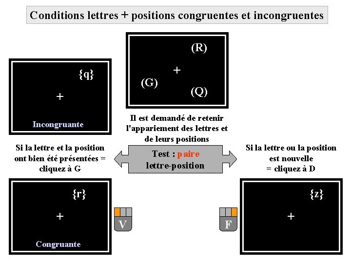 Conditions lettres + positions congruentes et incongruentes (R) {q} (G) + Incongruante Si la