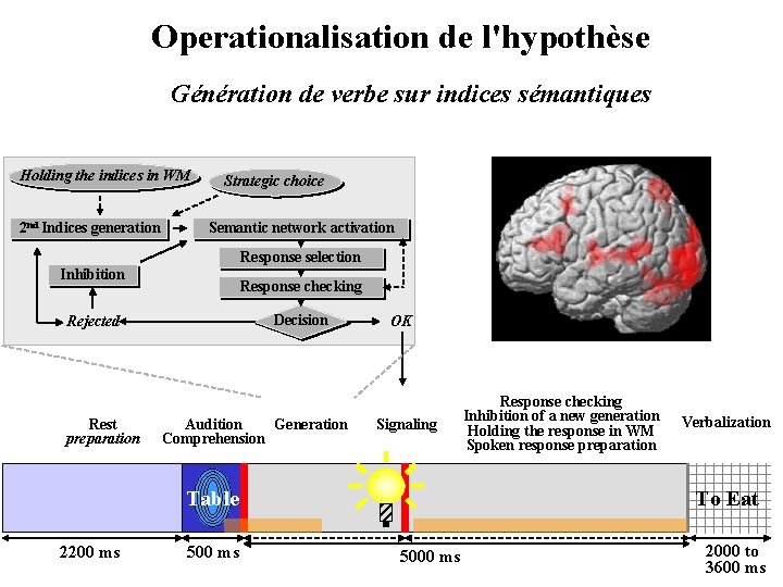 Operationalisation de l'hypothèse Génération de verbe sur indices sémantiques Holding the indices in WM