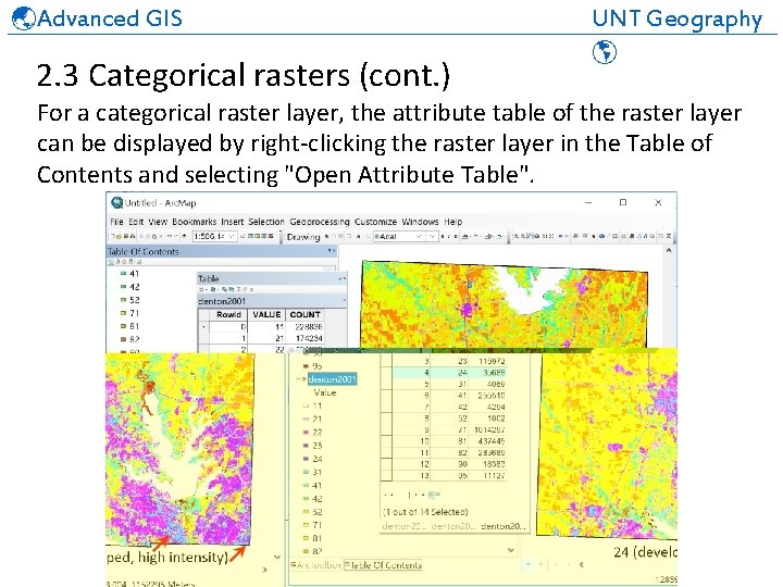  Advanced GIS UNT Geography ______________________________ 2. 3 Categorical rasters (cont. ) For a