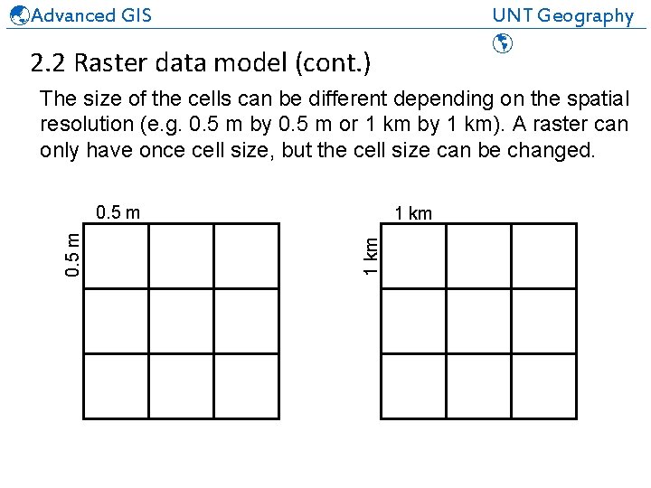  Advanced GIS UNT Geography ______________________________ 2. 2 Raster data model (cont. ) The