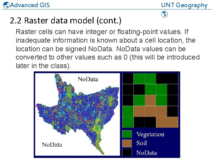  Advanced GIS UNT Geography ______________________________ 2. 2 Raster data model (cont. ) Raster