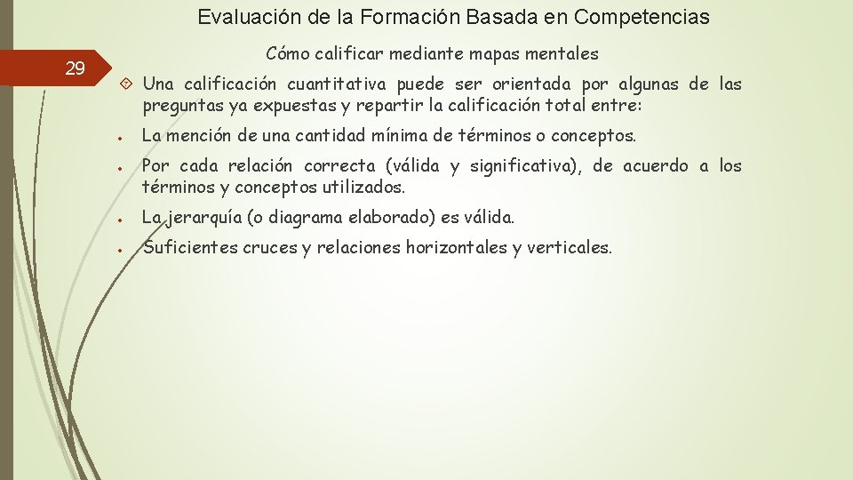 Evaluación de la Formación Basada en Competencias 29 Cómo calificar mediante mapas mentales Una