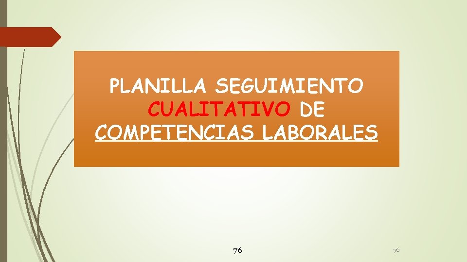 PLANILLA SEGUIMIENTO CUALITATIVO DE COMPETENCIAS LABORALES 76 76 