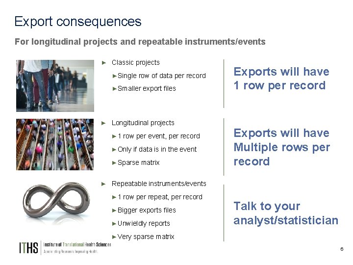 Export consequences For longitudinal projects and repeatable instruments/events ► Classic projects ►Single row of