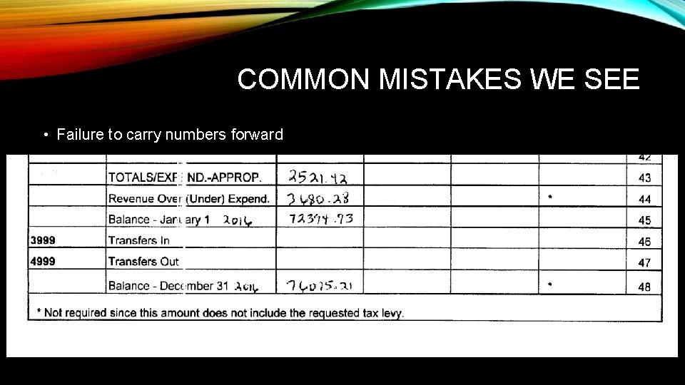 COMMON MISTAKES WE SEE • Failure to carry numbers forward 