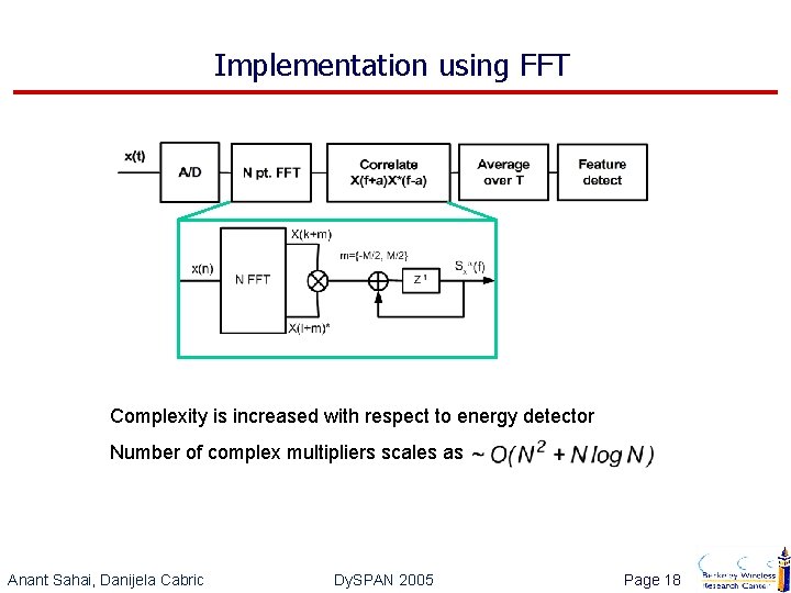 Implementation using FFT Complexity is increased with respect to energy detector Number of complex